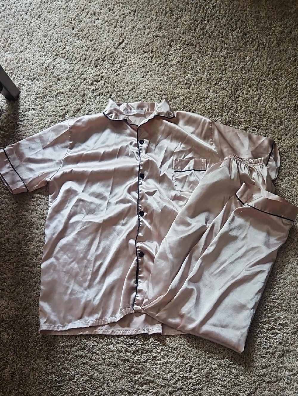 Kids Satin Pajama Set in Light Pink with Contrast Piping